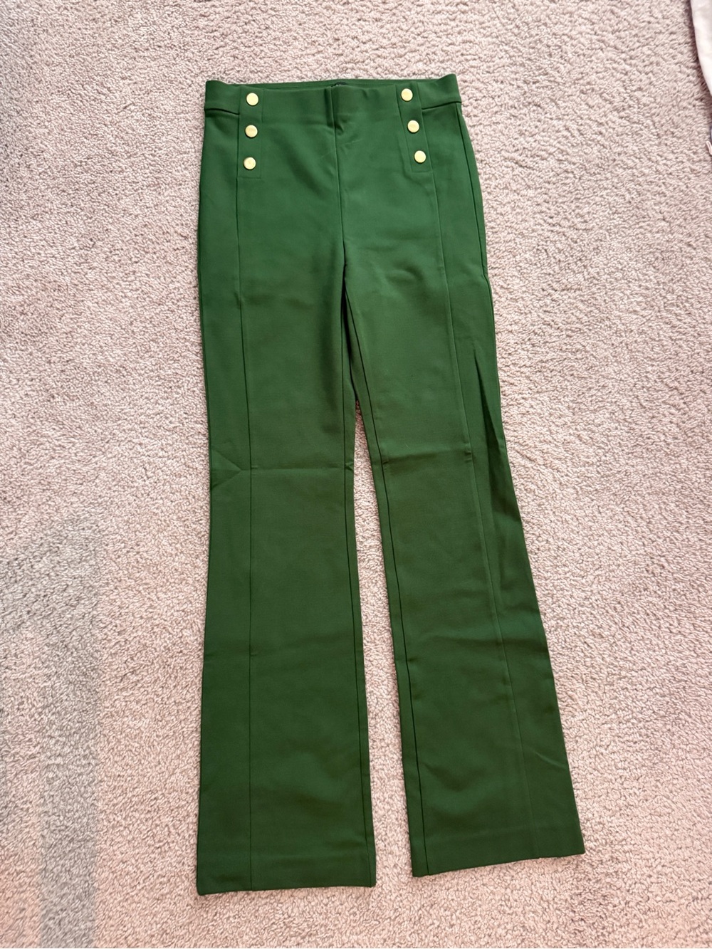Ann Taylor Emerald Green Flared Pants with Gold Buttons